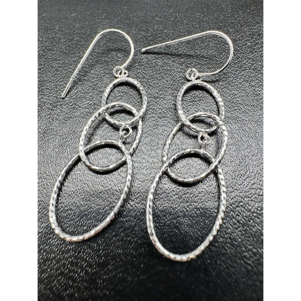 14k Textured White Gold Dangle Earrings Italy 2” Long